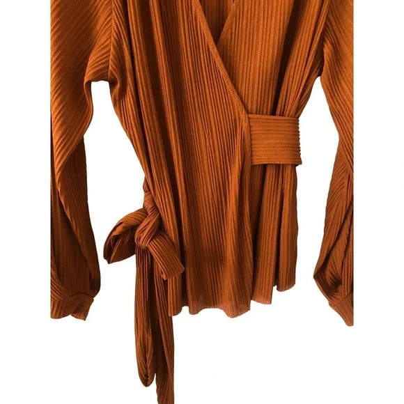 ZARA Basic Scoop V-Neck Wrap Blouse with Waist Bow Tie Size M​​​ - Picture 7 of 16